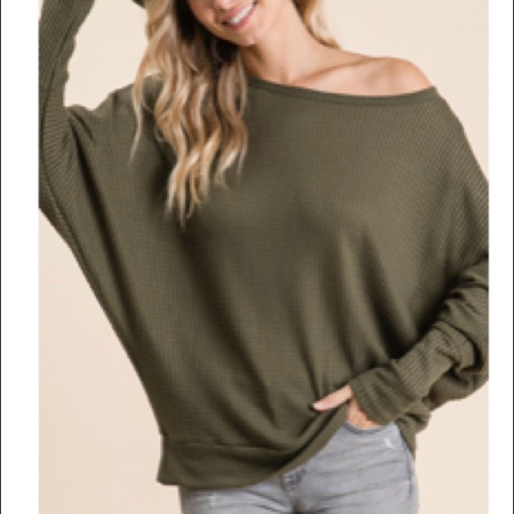 Olive green top with Dolman sleeves